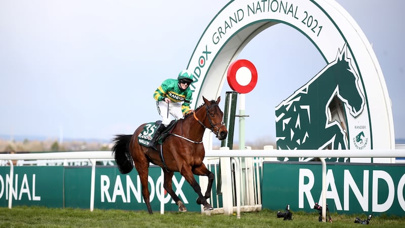 Minella Times ridden by Rachael Blackmore wins the Grand National Handicap Chase at Aintree. Photograph:  Tim Goode/Getty Images/Pool