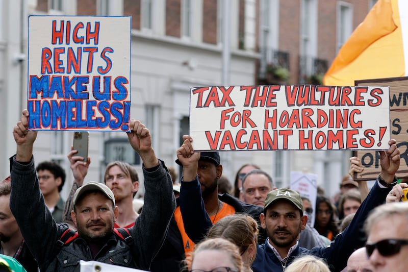 Participants in Saturday's housing protest in Dublin. Photograph: PA