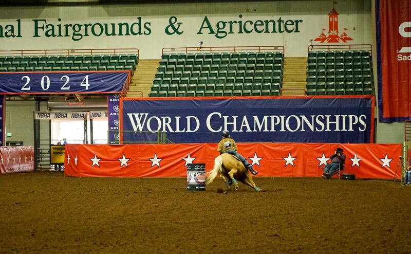 A competitor rides in the National Barrel Horse Association World Championships in Perry, Georgia. Photograph: Enda O'Dowd