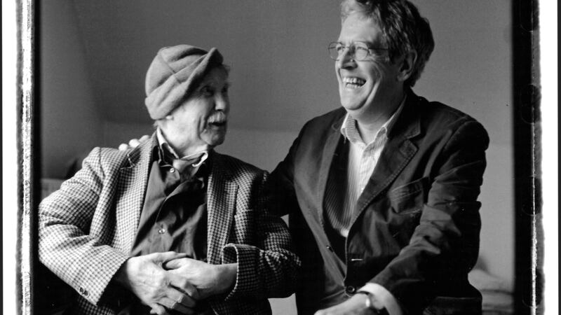 Padraic Fiacc, left, with fellow poet Gerald Dawe. Reproduced by kind permission of Bobbie Hanvey Photographic Archives, Boston College.