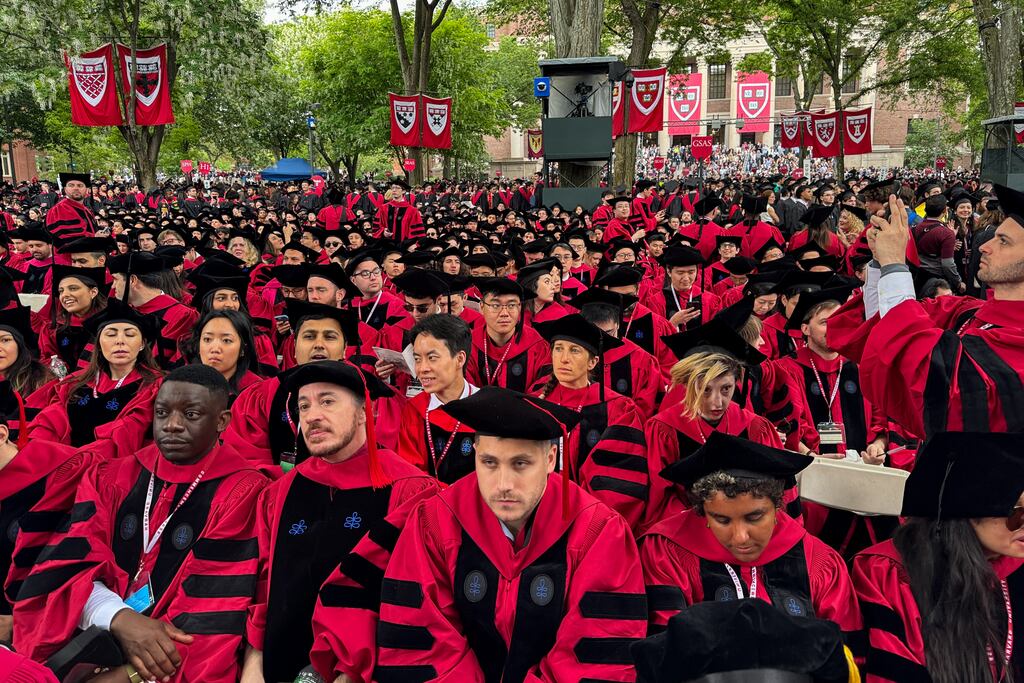 Graduates at Harvard University in Cambridge, Massachusetts, on Thursday. Photograph: Rick Friedman/AFP via Getty Images