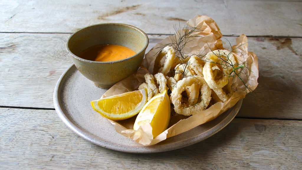 Salt and pepper squid with gochujang aioli.