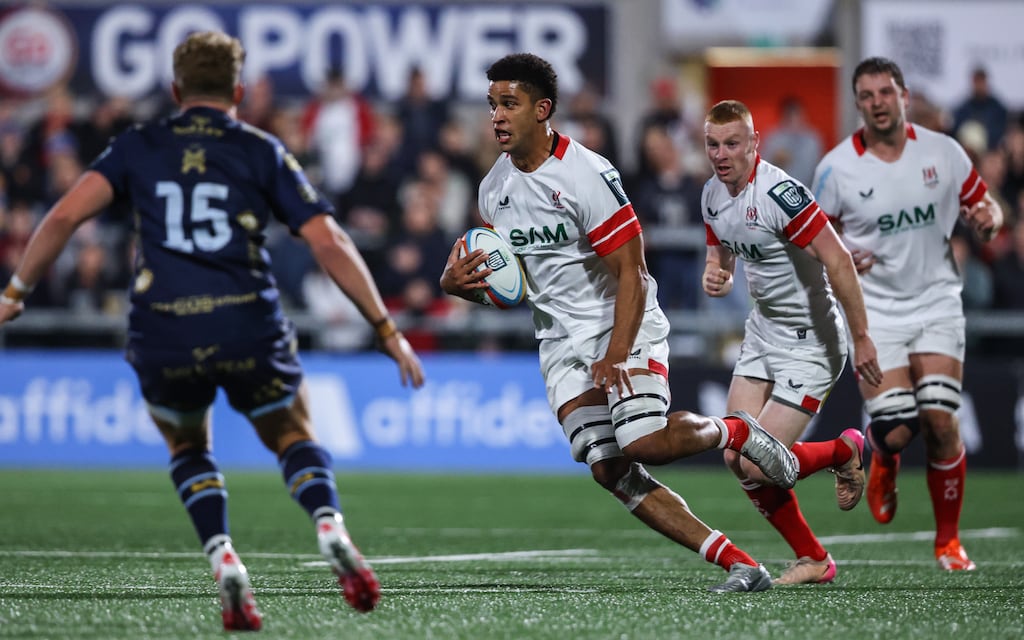 Cormac Izuchukwu in action for Ulster during their opening round win over Dragons. Photograph: Ben Brady/Inpho