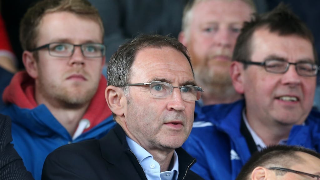 Republic of Ireland manager Martin O’Neill in the Oriel Park stand watching Dundalk’s Uefa Champions League second qualifying round match against FC Bate Borisov last July. Photograph: Brian Lawless/PA Wire