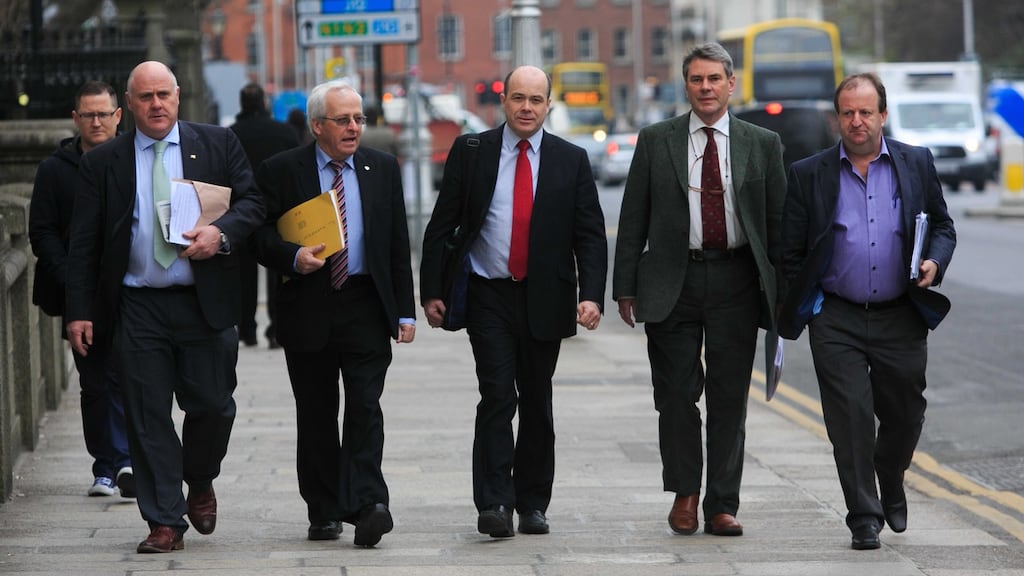 Independent TDs  Noel Grealish, Denis Naughten, Mattie McGrath, Michael Harty, Michael Collins arrive for a meeting with Taoiseach Enda Kenny at Government Buildings in Dublin. Photograph: Gareth Chaney/Collins