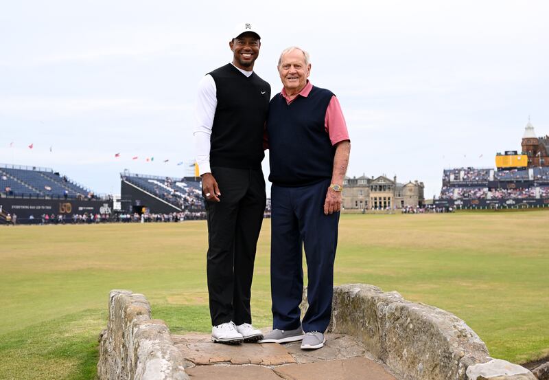 Tiger Woods and Jack Nicklaus. Photograph: Ross Kinnaird/Getty