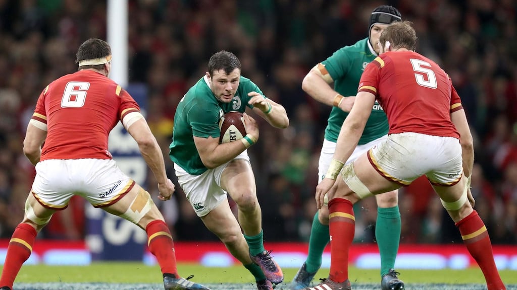 Robbie Henshaw made a number of huge contributions and one key mistake as Ireland lost a bruising encounter with Wales in Cardiff. Photograph: Billy Stickland/Inpho