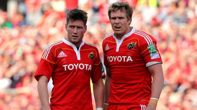 Ronan O’Gara with Jean de Villers during the latter’s solitary season with the province. Photograph: James Crombie/Inpho