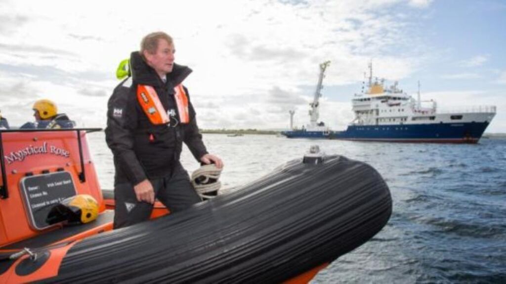 Taoiseach Enda Kenny welcomes the $300 million transatlantic fibre-optic cable as it arrives in Killala, Co Mayo.