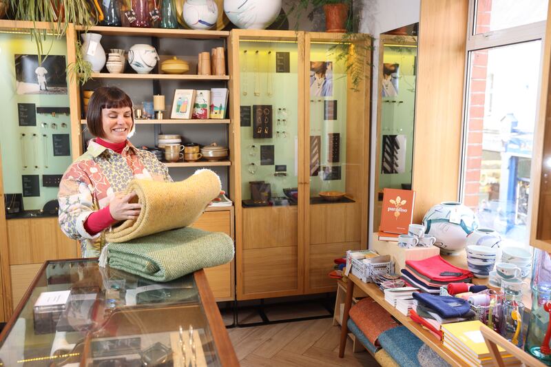 Clare Grennan working with products available at the Irish Design Shop. Photograph: Dara Mac Dónaill