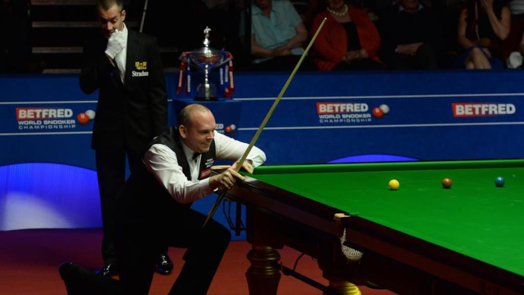 Stuart Bingham reacts as he comes close to making a 147 break in the World Championship Final against Shaun Murphy at the Crucible Theatre in Sheffield. Photo: Anna Gowthorpe/PA Wire