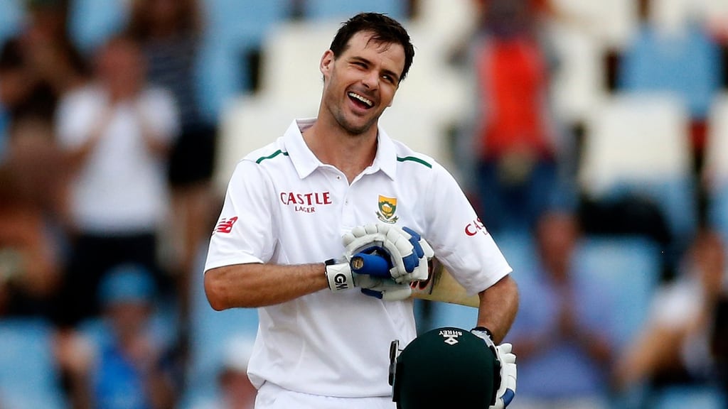 South Africa’s Stephen Cook celebrates his century on his  debut during the fourth  Test  against England at Centurion, South Africa. Siphiwe Sibeko/Reuters