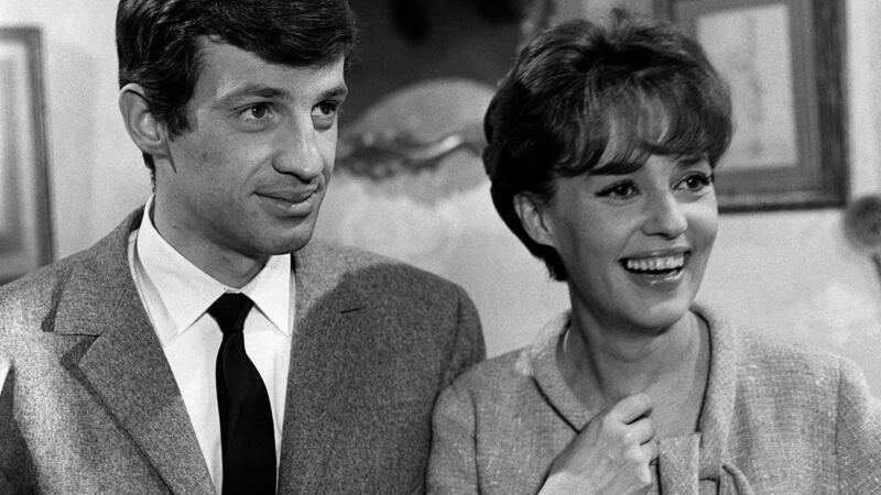 French actor Jean-Paul Belmondo with Jeanne Moreau in Paris