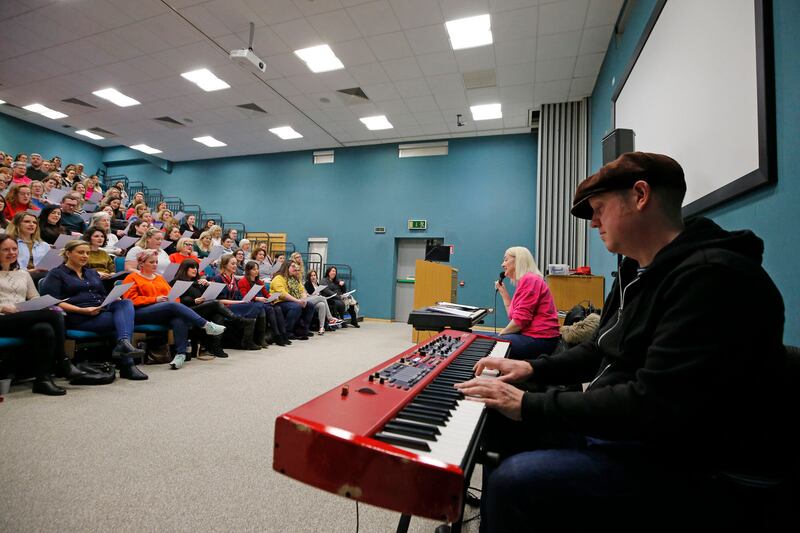 Instrumental accompaniment is provided by Aengus Devine (right) on keyboard. Photograph Nick Bradshaw/The Irish Times