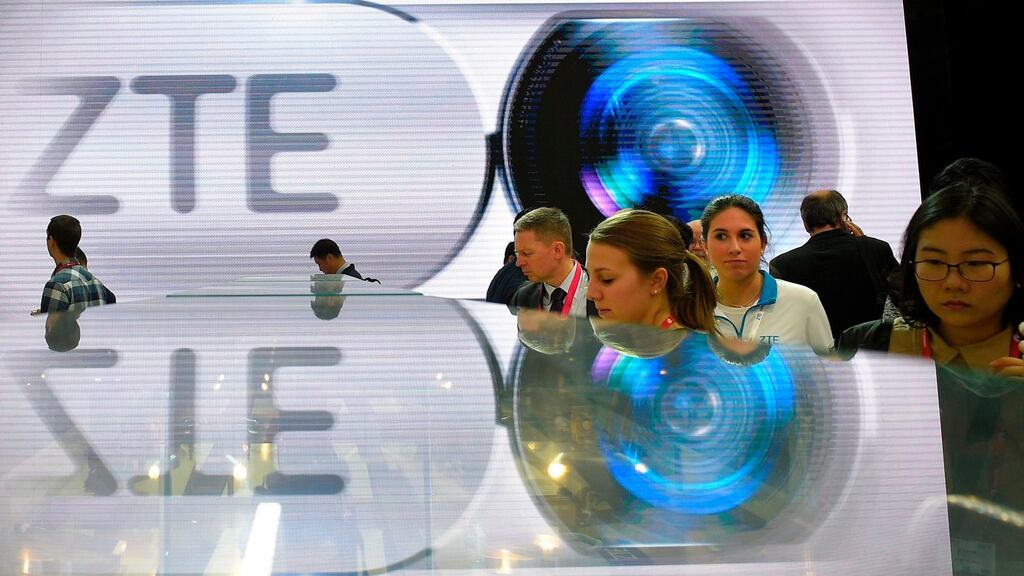 Fined: ZTE’s stand at the Mobile World Congress in Barcelona.  Photograph: Lluis Gene/AFP/Getty