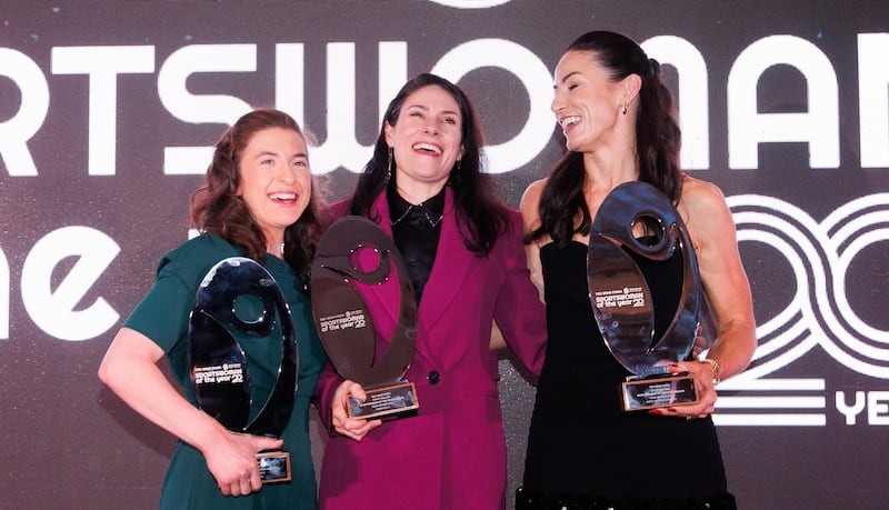 Irish Times Sportswoman of the Year Awards 2024, Dublin 20/12/2024
Winners of the Irish Times Sportswoman of the Year 2024 Team of the Year Award winners Linda Kelly, Katie-George Dunlevy and Eve McCrystal
Mandatory Credit ©INPHO/Tom Maher