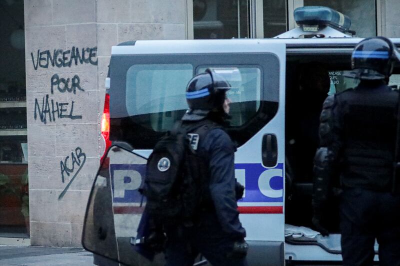 French riot police during a demonstration in Caen, north-western France on June 30th. The police shooting of 17-year-old Nahel Merzouk, who was of north African descent, has provoked starkly different reactions. Photograph: Lou Benoist/AFP via Getty Images