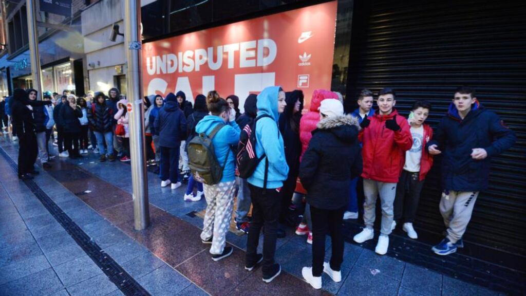 The queue outside JD SPorts on Henry street during the Christmas sales. Photograph: Alan Betson / The Irish Times