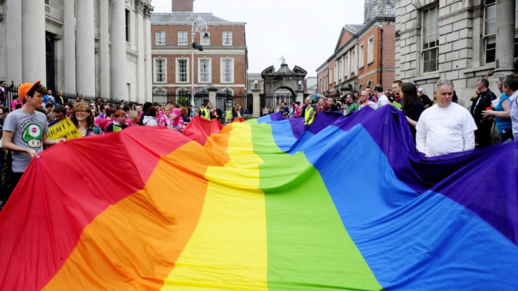 An LGBT march for equality through the streets of Dublin. Photograph: Aidan Crawley
