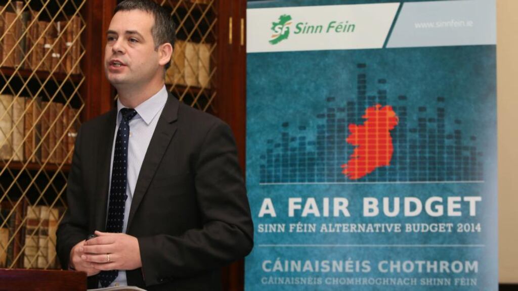 Sinn Féin TD Pearse Doherty speaks to the media at the launch of the party’s ‘alternative budget’. Photograph: Niall Carson/PA Wire