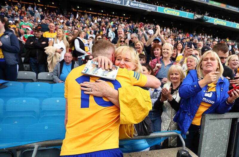 Clare's Pearse Lillis celebrates with his mother Jackie after the win. Photograph: Bryan Keane/Inpho