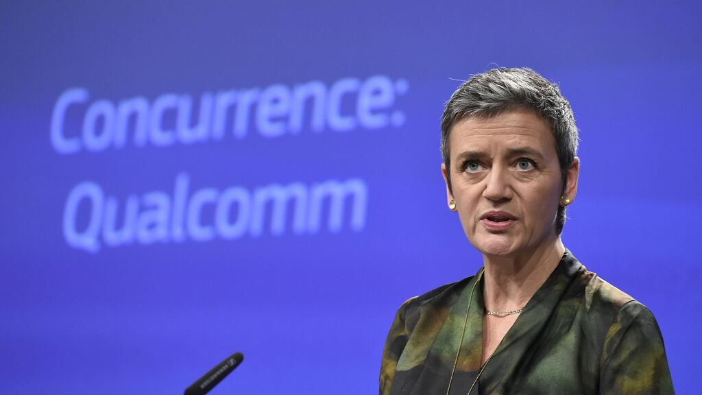 Chips are down: EU competition commissioner Margrethe Vestager announcing an anti-trust fine against Qualcomm Photograph: Getty