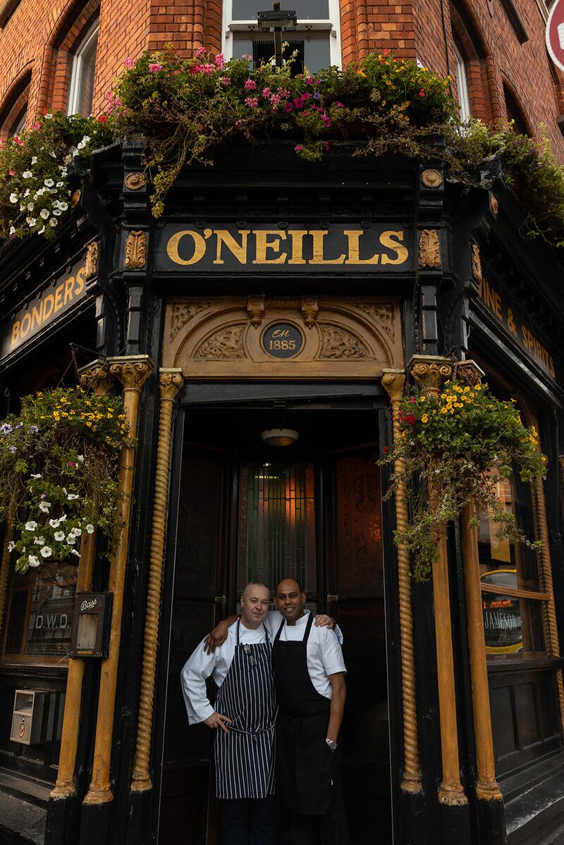 Troy Maguire, executive chef, and Ash Candhye, head chef, at O’Neill’s Victorian Pub & Townhouse on Pearse Street. Photograph: Claire Byrne