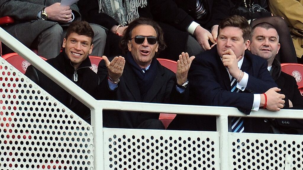 Leeds United owner Massimo Cellino (centre) has agreed to sell 50 per cent of thje club. Photograph: PA.