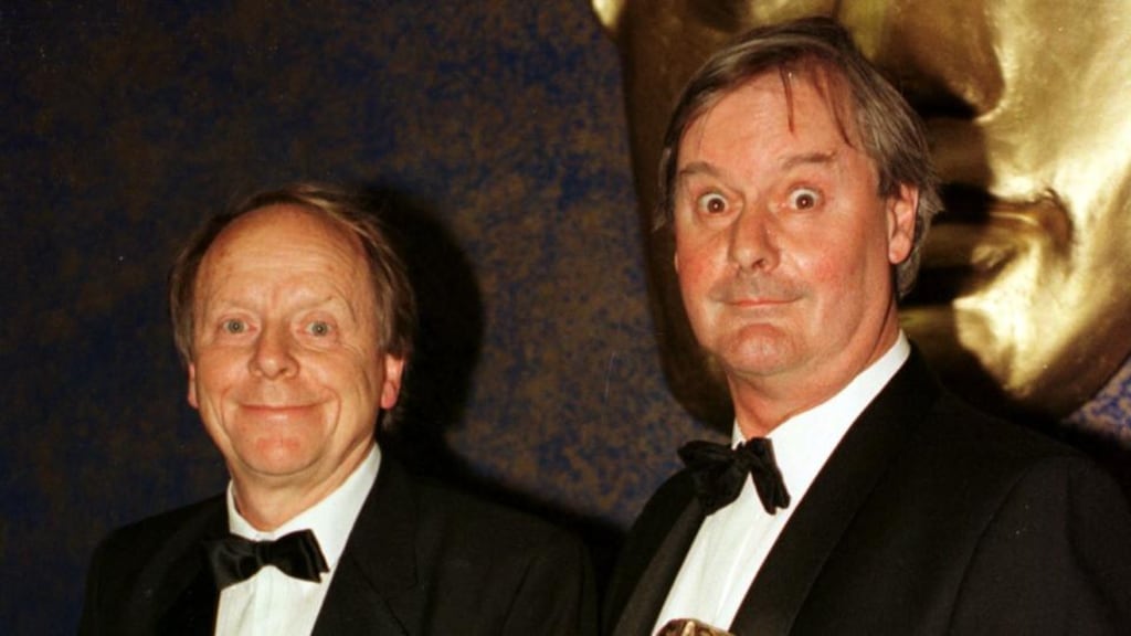 John Bird (left) and John Fortune (right) with their BAFTA awards for Best Light Entertainment Performance. Photograph: Fiona Hanson/PA Wire