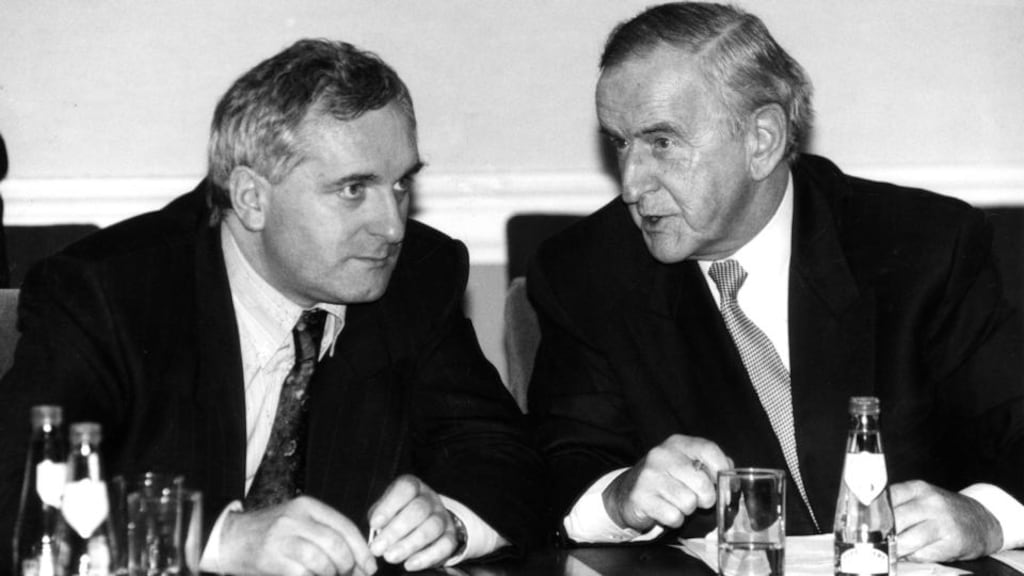 Bertie Ahern and Albert Reynolds pictured in November 1994 as the Reynolds era in Fianna Fáil came to and end and Ahern prepared to assume the leadership of the party. Photograph: Alan Betson/The Irish Times.