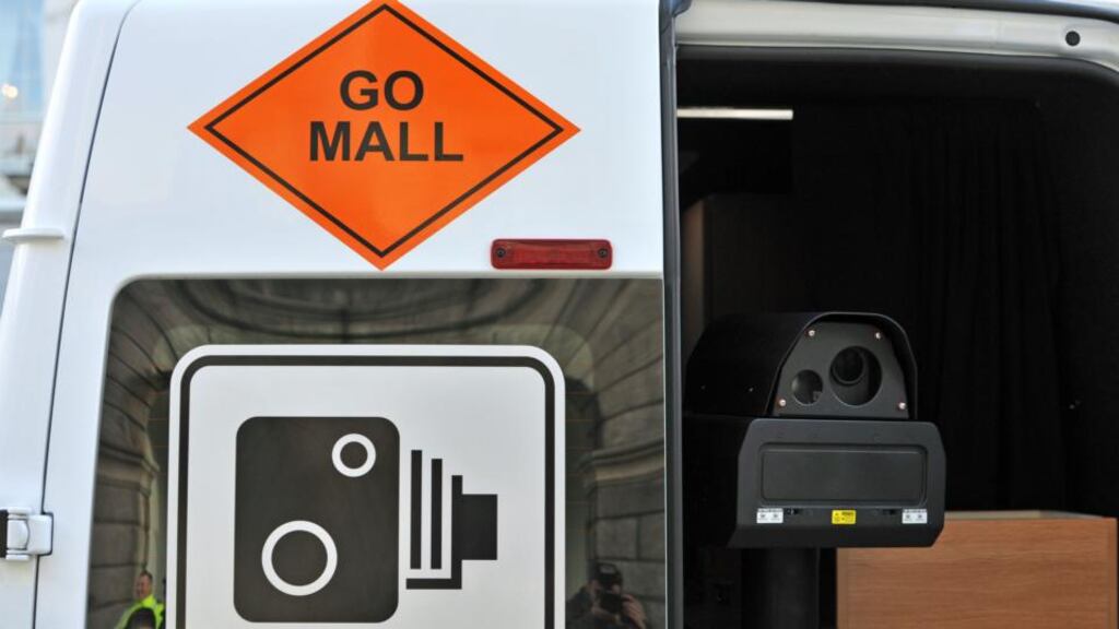 A privately operated speed camera seen through the open door of the van. Photograph: Frank Miller / THE IRISH TIMES