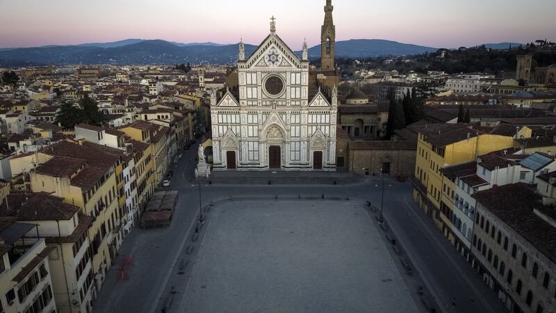 Almost deserted Piazza Santa Croce and Basilica di Santa Croce. Photograph: Nicola Campo/LightRocket via Getty Images