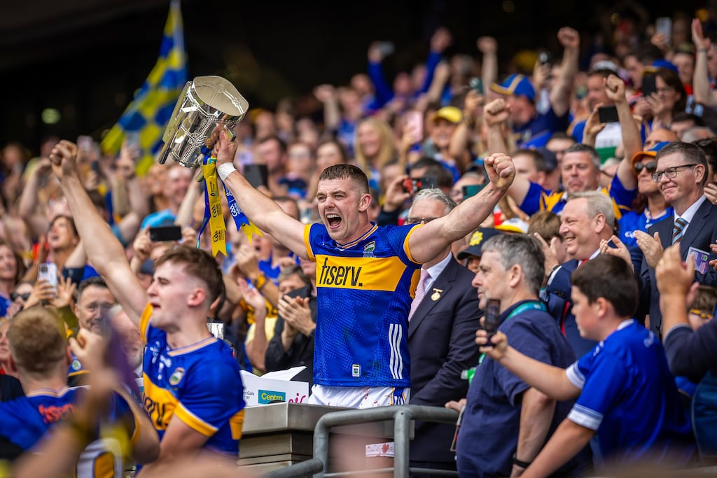Tipperary captain Ronan Maher lifts the Liam MacCarthy Cup. Photograph: Morgan Treacy/Inpho