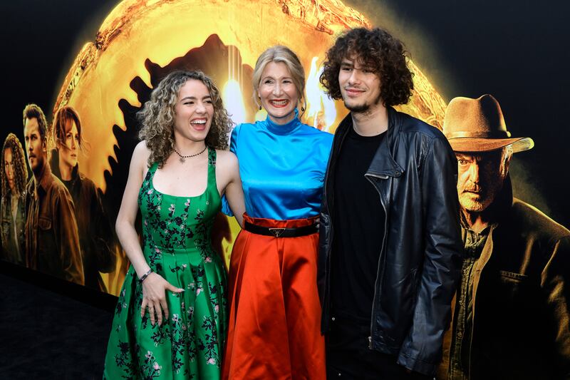Premiere: Laura Dern with her children Jaya and Ellery at the first Los Angeles screening of Jurassic World Dominion, last week. Photograph: Kevin Winter/Getty