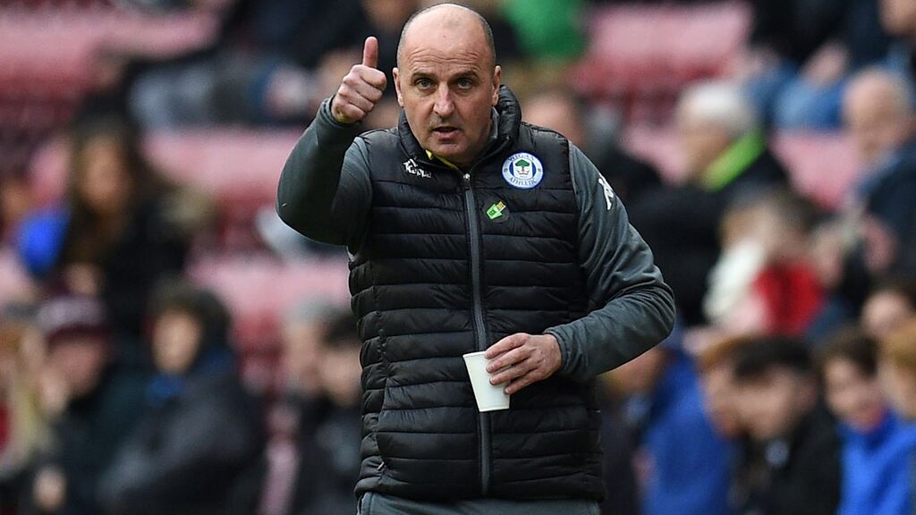 Wigan Athletic manager Paul Cook will be plotting the downfall of Manchester City in the FA Cup. Photograph: Oli Scarff/AFP/Getty Images