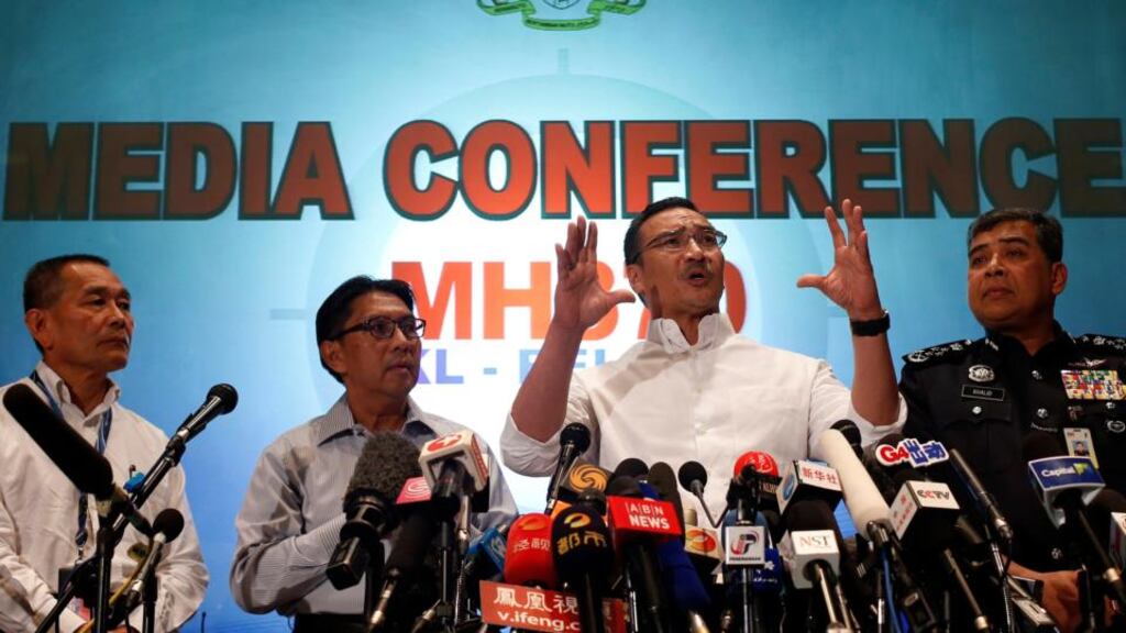 Malaysia’s acting Transport Minister Hishammuddin Hussein speaks during a news conference about the missing Malaysia Airlines flight MH370. Photograph: REUTERS/Edgar Su