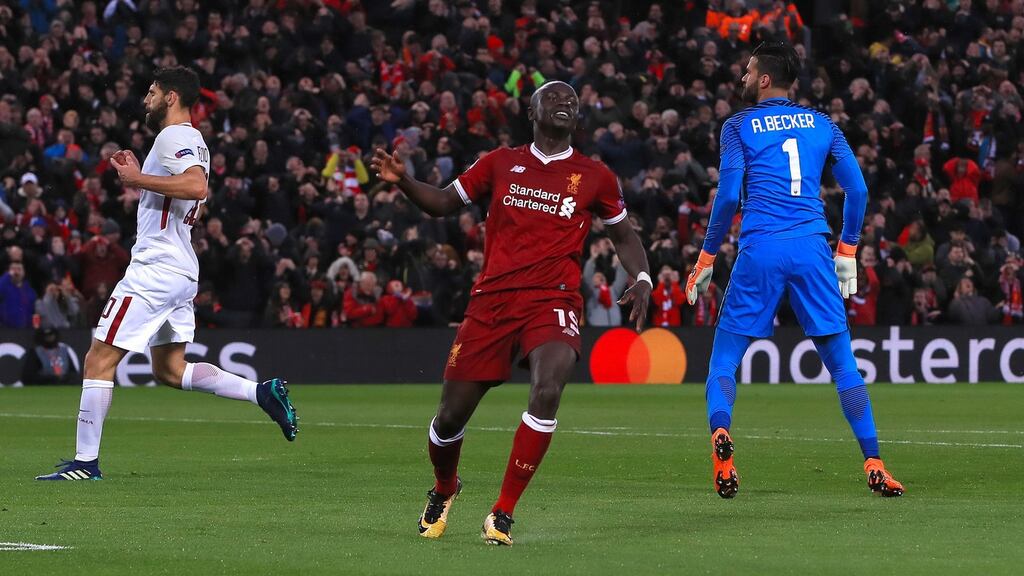 Liverpool’s Sadio Mane after missing an early chance at Anfield. Photograph: Peter Byrne/PA