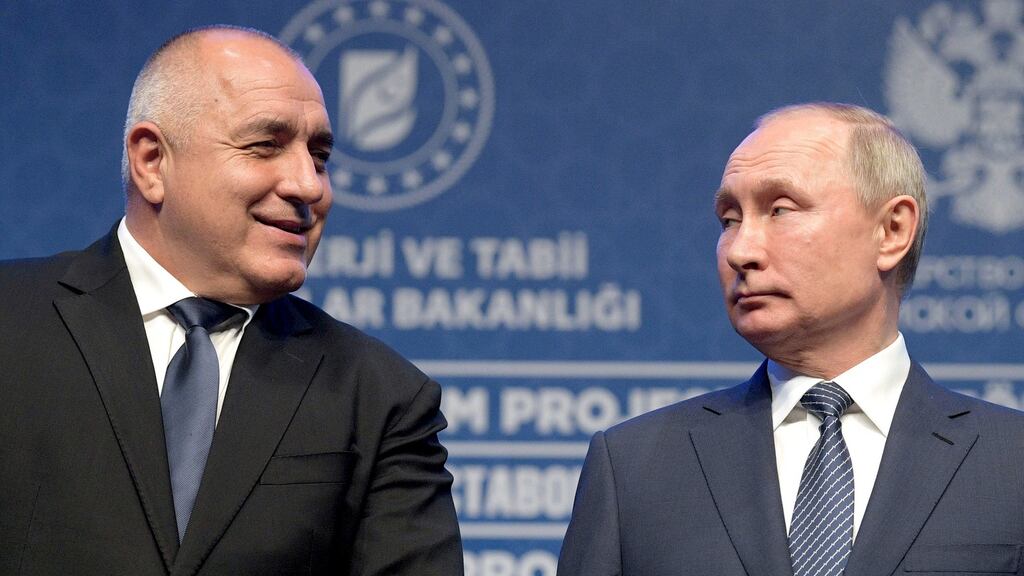 Bulgarian prime minister Boyko Borissov (left) and Russian president Vladimir Putin. Bulgaria declared two Russian diplomats as personae non gratae for allegedly gathering state secrets. Photograph: Alexei Druzhinin