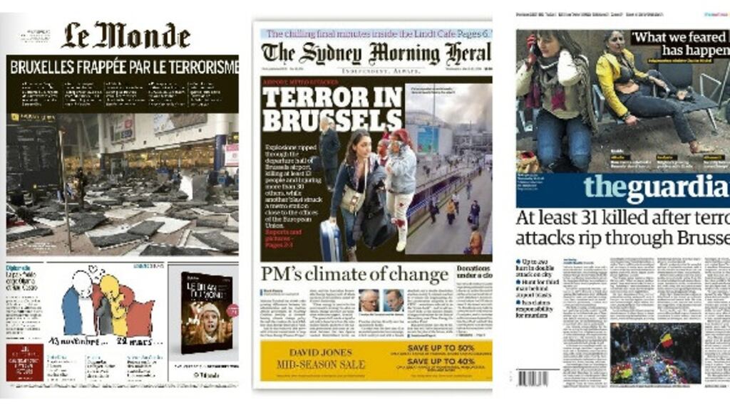 The attacks in Brussels are making front pages around the world