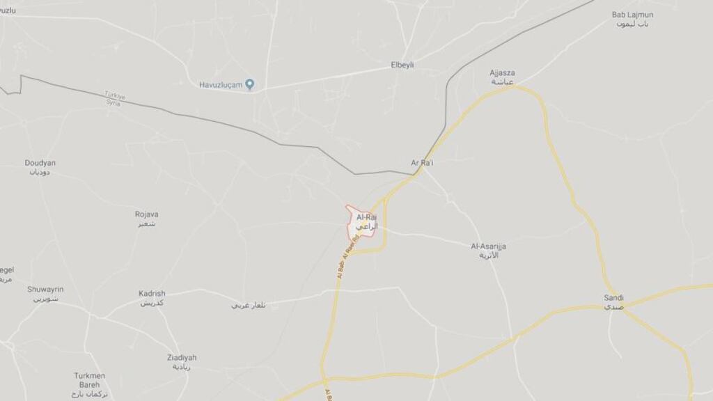 The town of al-Rai lies in a part of northwest Syria under the control of Turkey-backed rebels. Photograph: Google maps