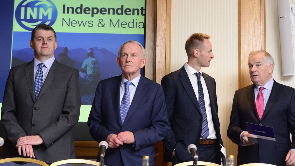 INM chief executive Robert Pitt, chairman Leslie Buckley with fellow directors Ryan Preston and Jerome Kennedy. Photograph: Cyril Byrne