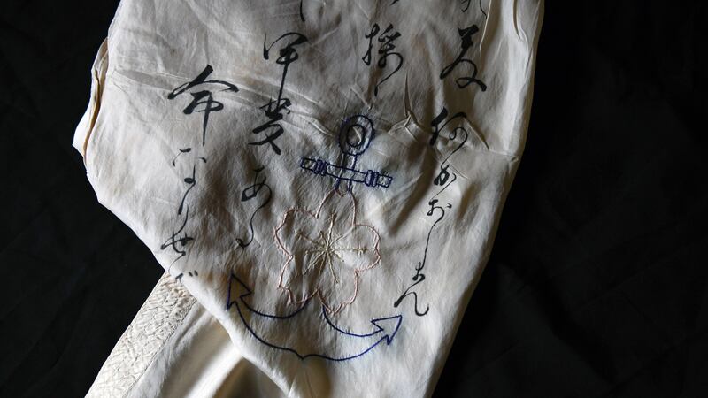 A silk scarf worn by Kazuo Odachi on missions during the second World War. Photograph: Noriko Hayashi/The New York Times
