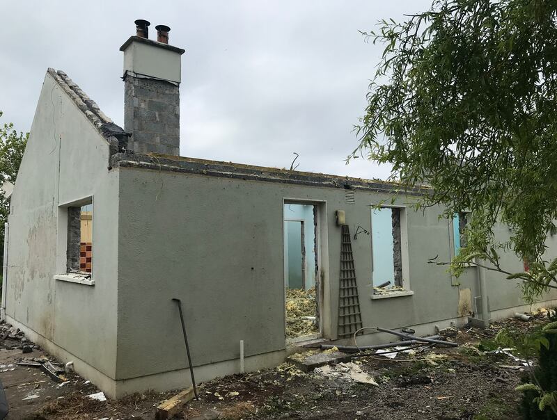 Martina Cleary's home under demolition near Crusheen, Co Clare. Photograph by Eamon Ward