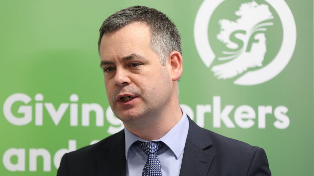 Sinn Féin’s finance spokesman Pearse Doherty speaking at the publication of the party’s general election manifesto in Dublin. Photograph:  Niall Carson/PA Wire