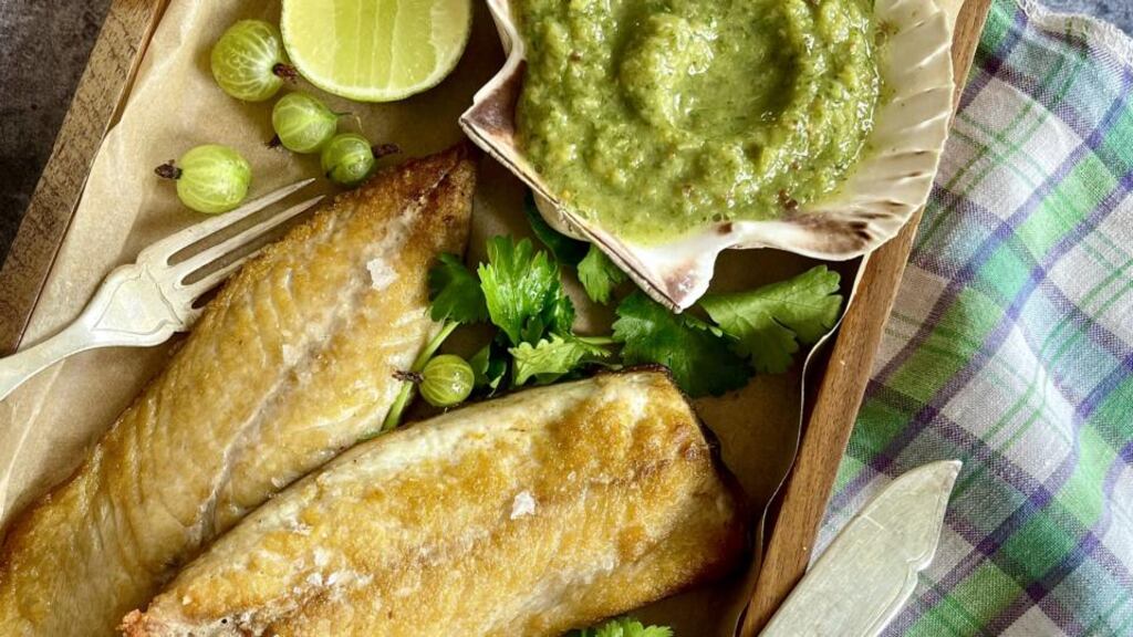 Gooseberry and jalapeno salsa with mackerel