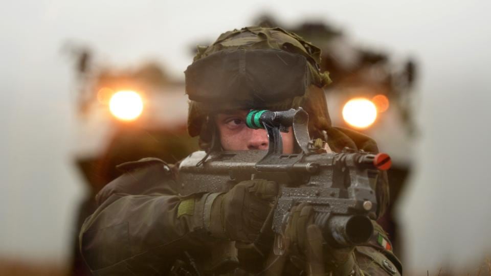 Training: Pte Gareth Rice of the 48th Infantry Group at Camp Coolmoney, in the Glen of Imaal, before departing for UN duty in Syria. Photograph: Cyril Byrne