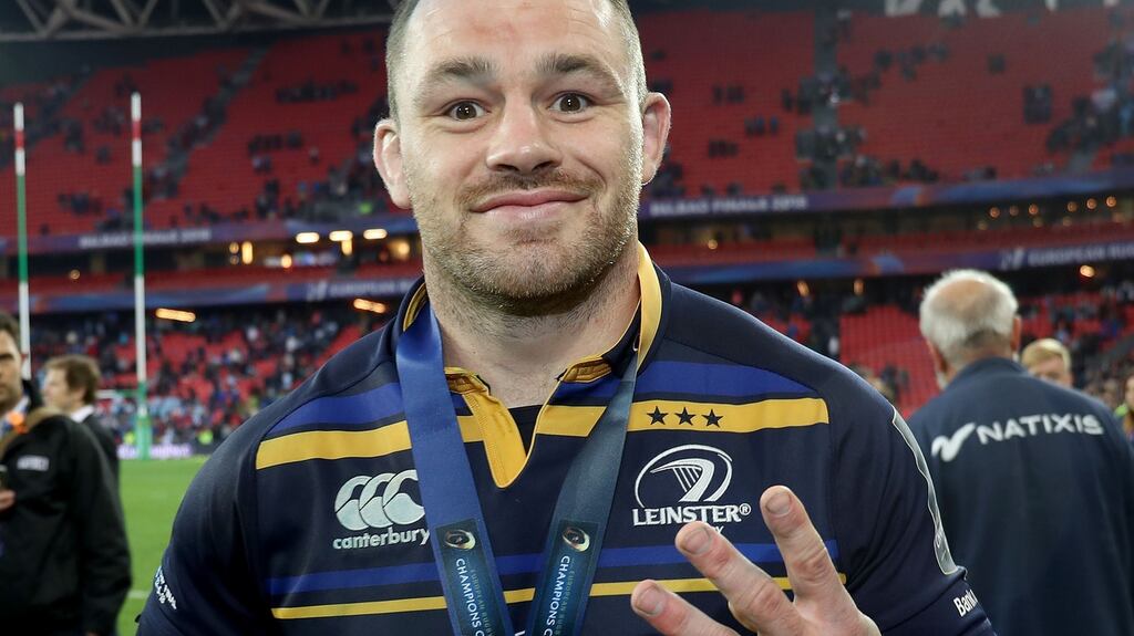 Leinster prop Cian Healy celebrates his fourth European Champions Cup victory at San Mames Stadium in Bilbao. Photograph: Dan Sheridan/Inpho