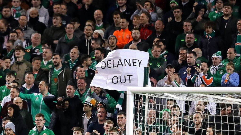 Ireland fans protest against John Delaney at the recent Euro 2020 qualifier against Georgia. Photo: Ryan Byrne/Inpho