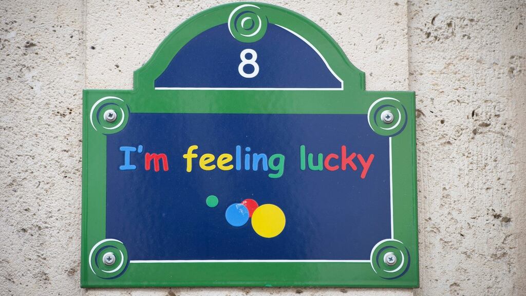 A sign reading ‘I’m feeling lucky’ is displayed on the facade of the Google headquarters in Paris, France. Photograph: Jeremy Lempin/EPA
