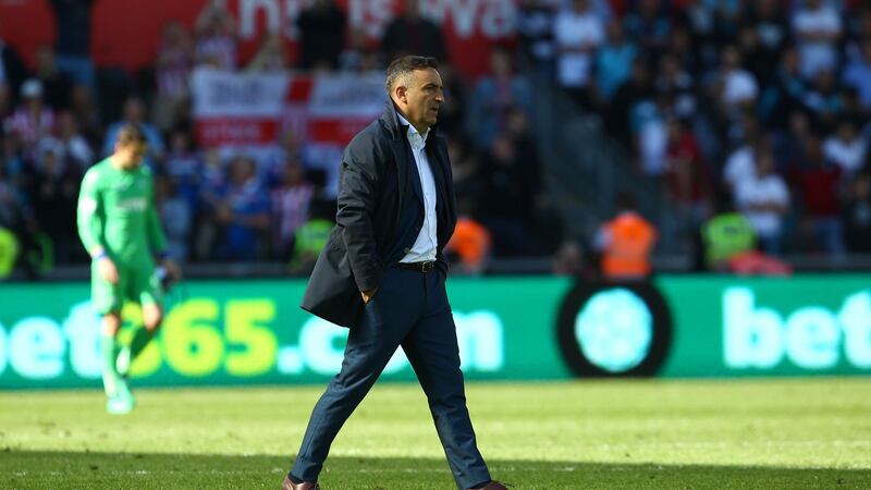 Swansea City’s relegation was confirmed on the final day. Photograph: Geoff Caddick/AFP Images